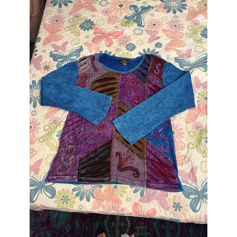 Rising Embroidered Patchwork Top Size XL Groovy Hippie Boho Indie Granola Girl